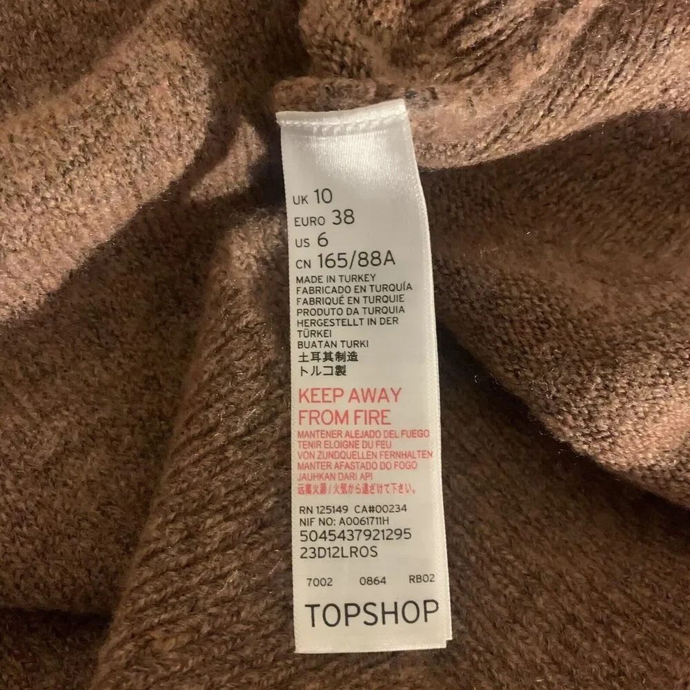 Topshop Oversized Sweater Sz 6 Dusty Rose‎ Pink Puff Sleeves  NWT Cozycore